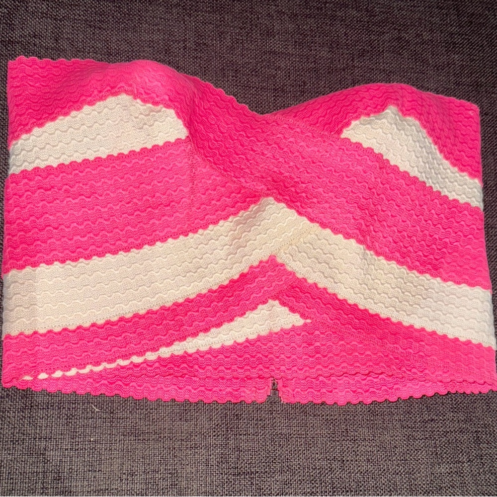 Jealous Tomato Pink and Cream Strapless Top